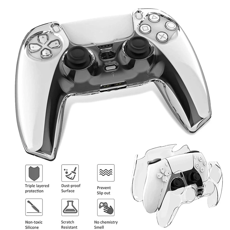 

Crystal Clear Cover Skin Case For PS5 Controllers Transparent Hard PC Cover For Sony PS5 Gamepad Slim Non-Slip Protective Shell