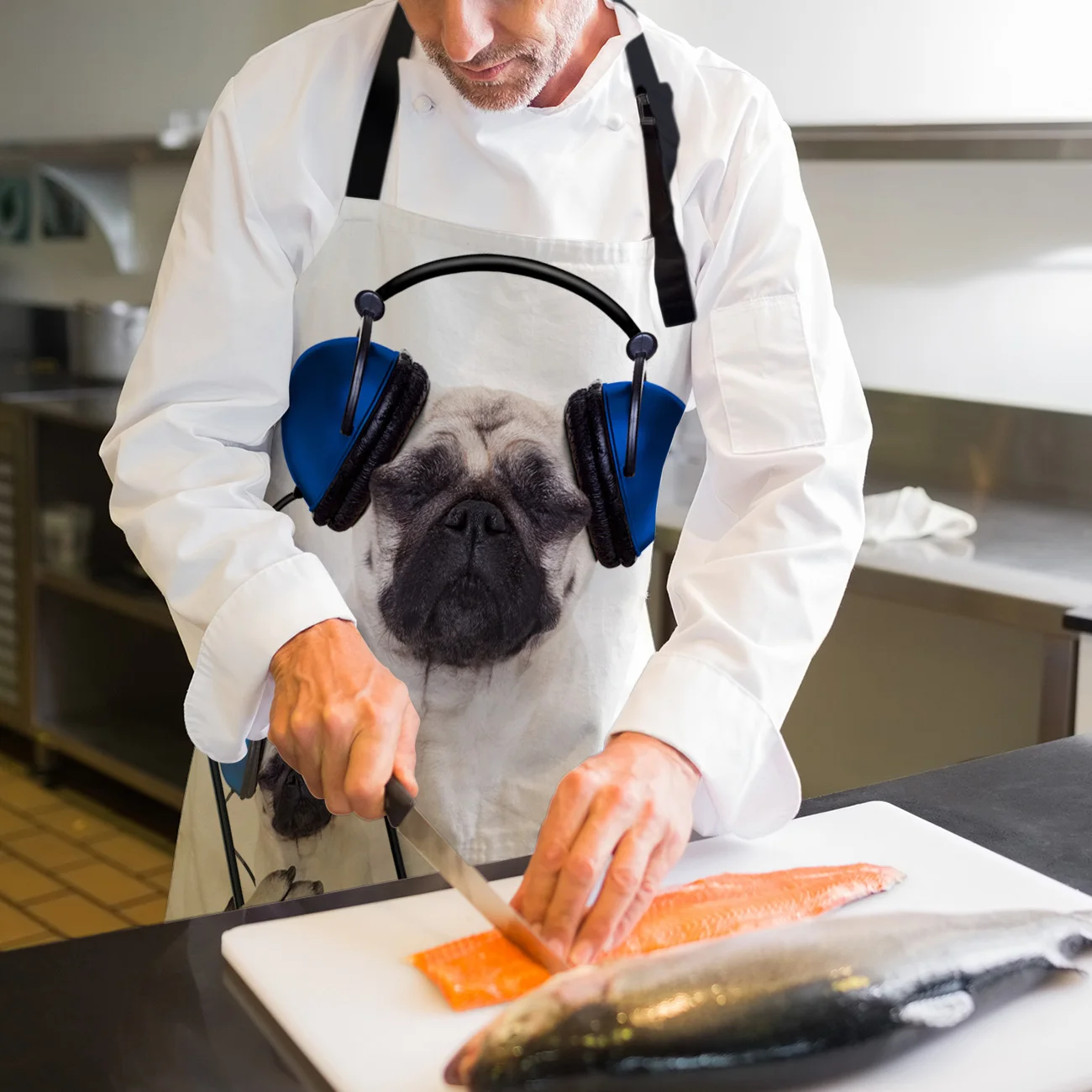 Кухонный Фартук наушники прослушивание музыки бульдог домашних животных