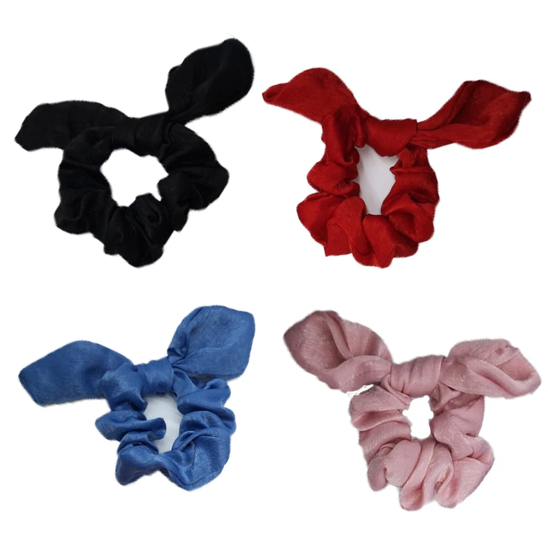 Сатиновые кроличьи уши кошачьи резинки для волос 4 цвета красный синий черный