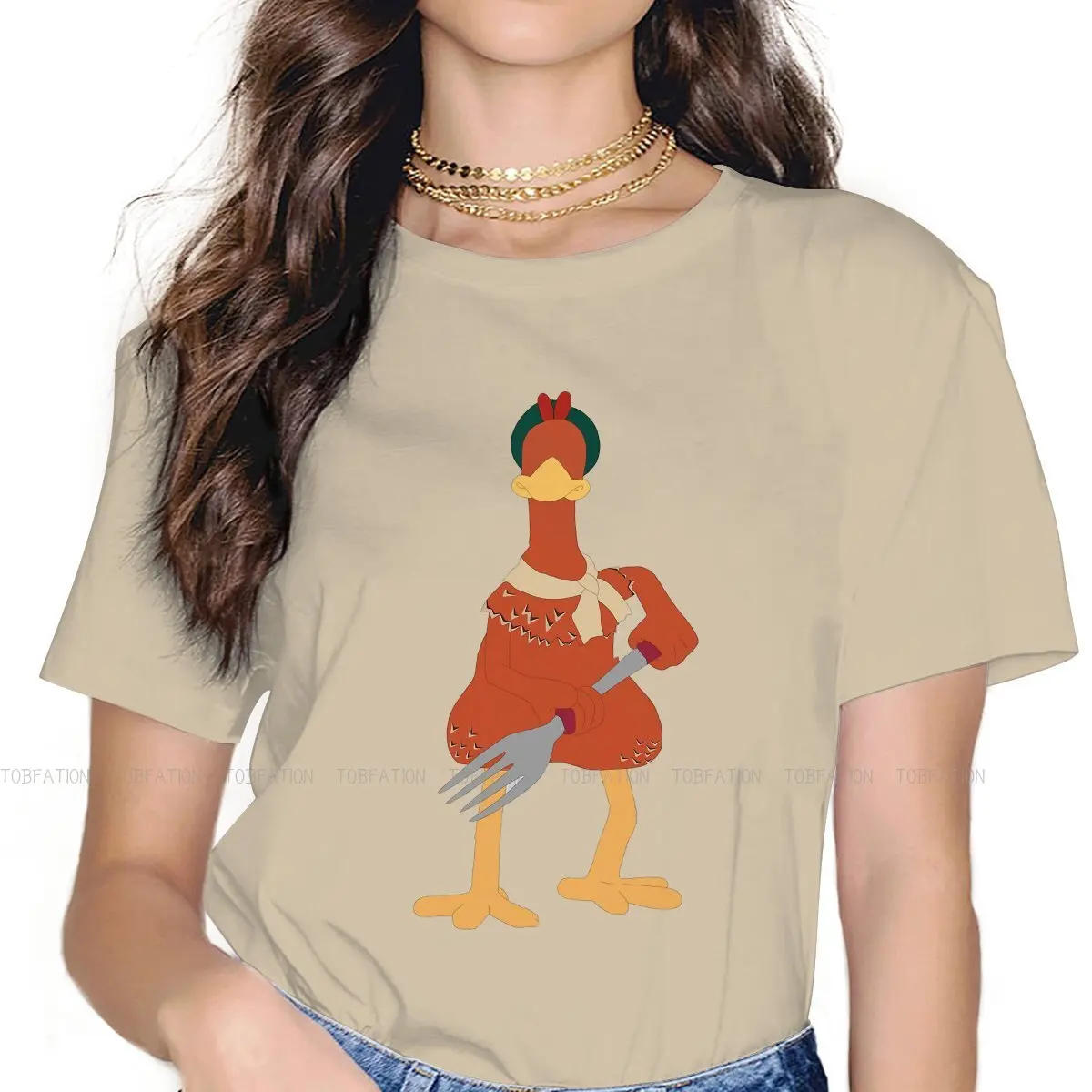 

Kawaii Newest TShirts Chicken Run Ginger Cartoon Film Female Fabric 5XL T Shirt Round Neck Big Size