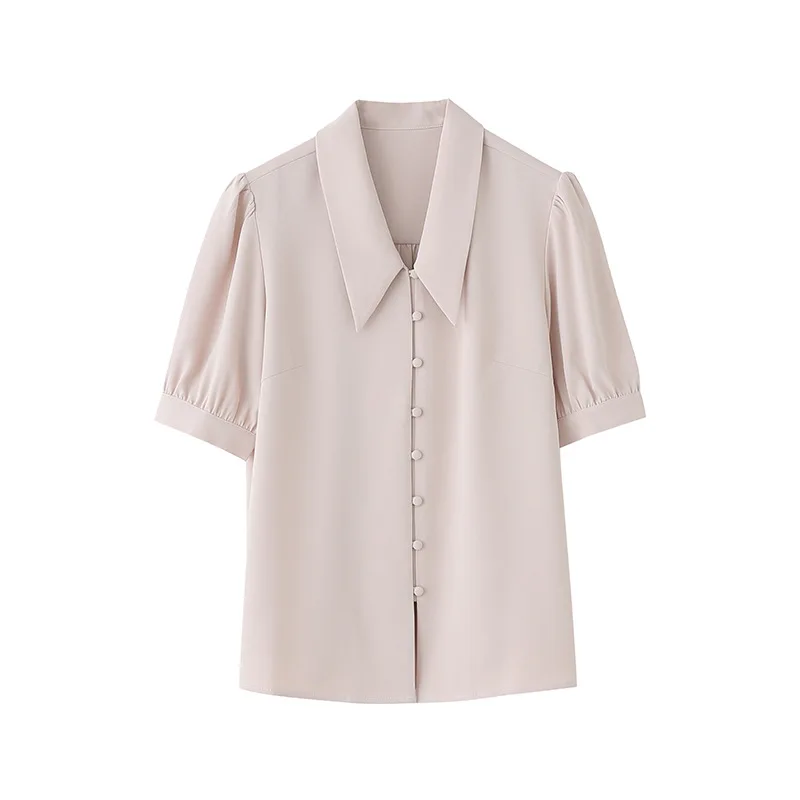 

2021 summer new thin chiffon short-sleeved shirt design niche French elegant style puff sleeve top