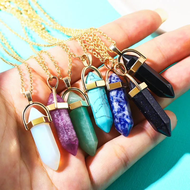 BICUX ожерелье с подвеской из натурального камня в форме пули модное двойной