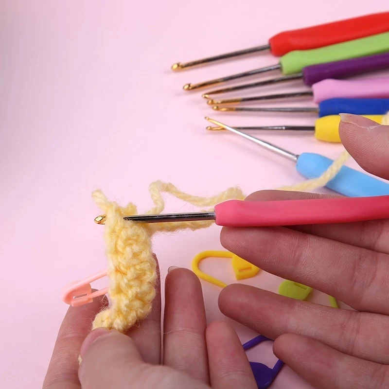 

MIUSIE 160 PCS Crochet Hooks and Locking Stitch Markers Plastic Handle Knitting Needle Set for Yarn Sweater Weave for Beginners