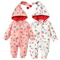 christmas baby romper jumpsuits zipper cherry newborn clothing infant cute baby girl clothes polka dot hooded rompers costumes
