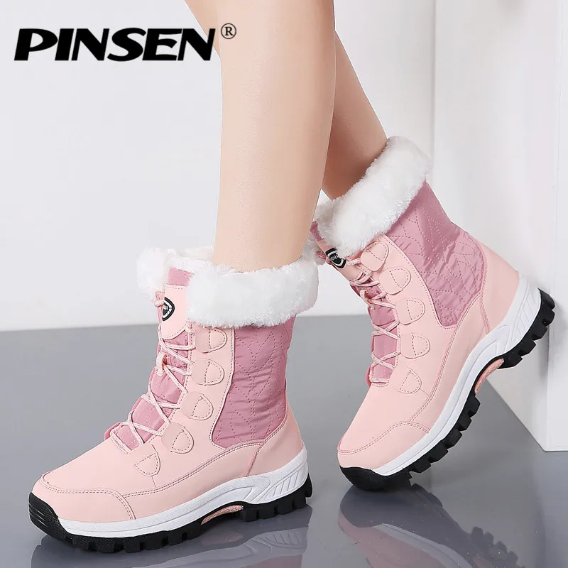 Женские теплые ботинки PINSEN водонепроницаемые до середины икры на платформе со