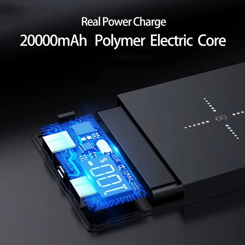 QI Беспроводное зарядное устройство зеркало power Bank светодиодный дисплей 20000 мАч Внешний аккумулятор для iPhone 8 XS MAX samsung Xiaomi huawei