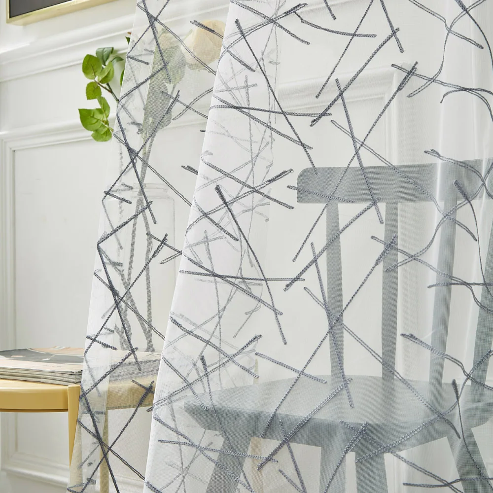 Белая занавеска геометрической формы прозрачная тканевая для гостиной вуаль