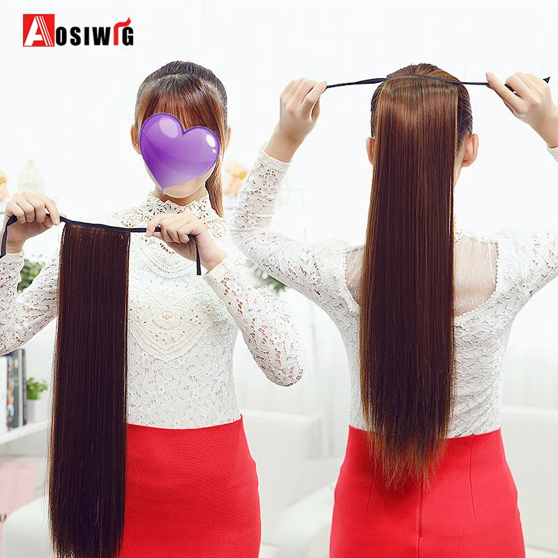 AOSIWIG 22 ''длинные прямые волосы клип в конский хвост шнурок конский хвост термостойкие синтетические накладные волосы для женщин