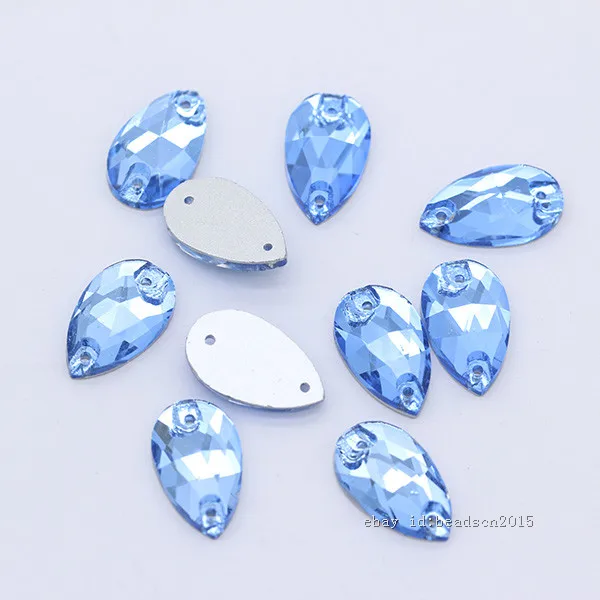 lt sapphire 28p 11x18 мм, цветные стразы в форме капли, кристаллы, стеклянные камни, Пришивные серебряные стразы с плоской задней частью, драгоценные камни, 2 отверстия, бусины на пуговицах для свадебного платья - Цвет: lt sapphire