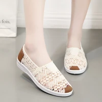 2021 summer single shoes woman cloth female net face soft sole nurse mother breathable wild fisherman flats shoes lace loafers