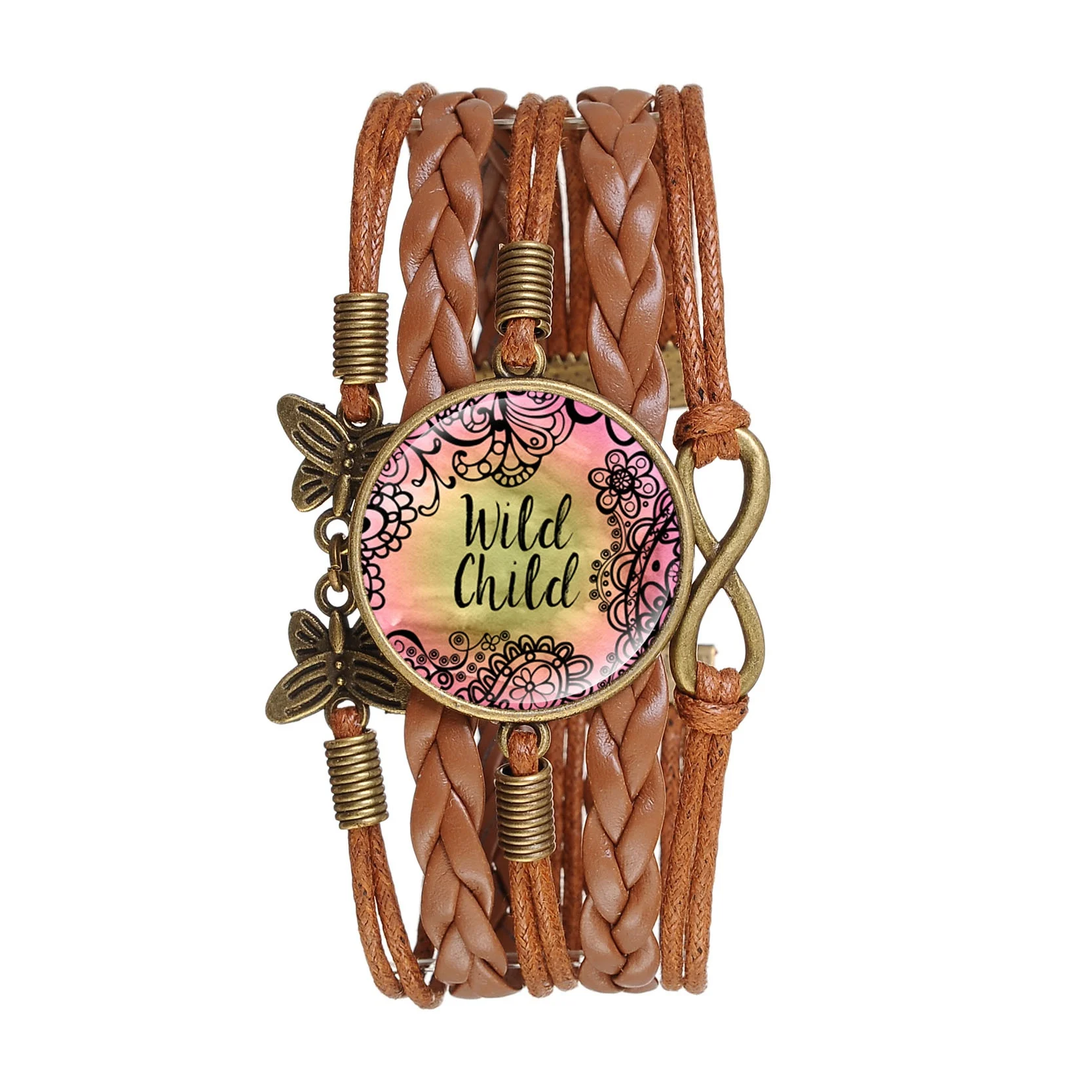 Женский кожаный браслет ручной работы коричневый с подвеской из закаленного