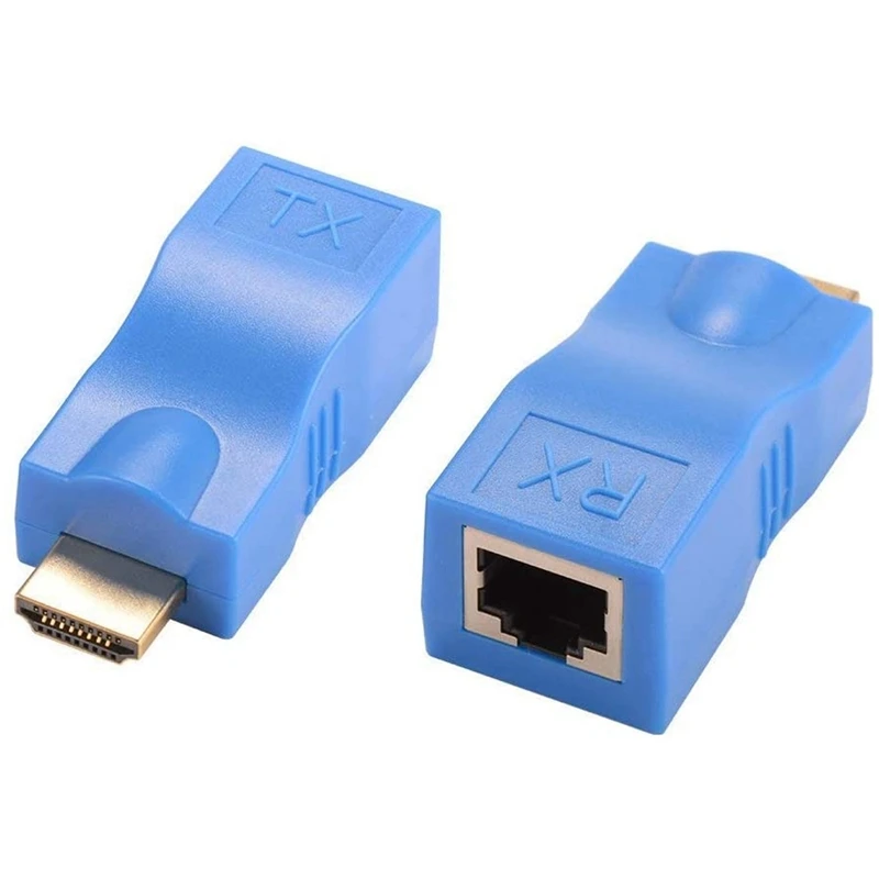 

HDMI Extender, RJ45 Network Signal Extender Transmitter and Receiver Adapter over By Single CAT6 Cable 100Ft / 30M