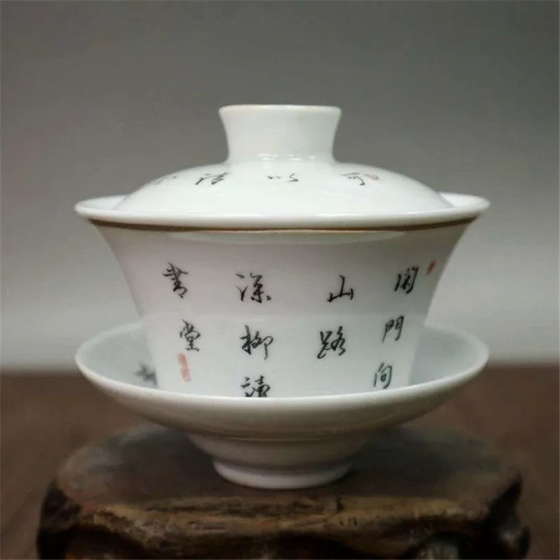 A Set 4pcs Jingdezhen Ceramic Tea Bowl Porcelain Cup Gold Rouge Red Glaze Figure Pattern Cover Home Decoration Gift | Дом и сад