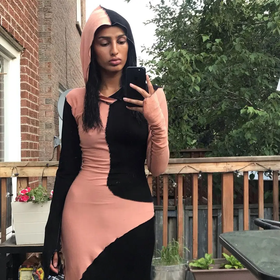 

Slim Sexy Dress Women Design Sense Anti-Car Side Hooded Long-Sleeved T-Shirt Dresses Autumn Casual Streetwear Women's Clothing