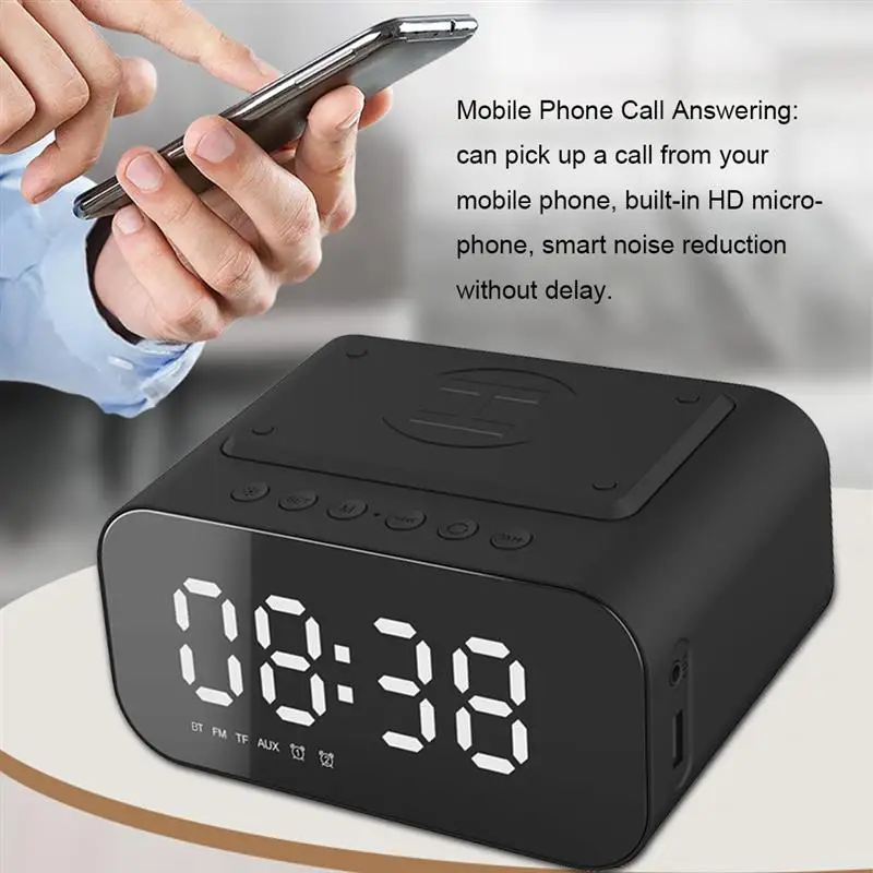 

Wireless Charger Alarm Clock Bluetooth Speaker LED Smart Digital Clock Table Electronic Desktop Clocks Fm Radio USB Fast Charger