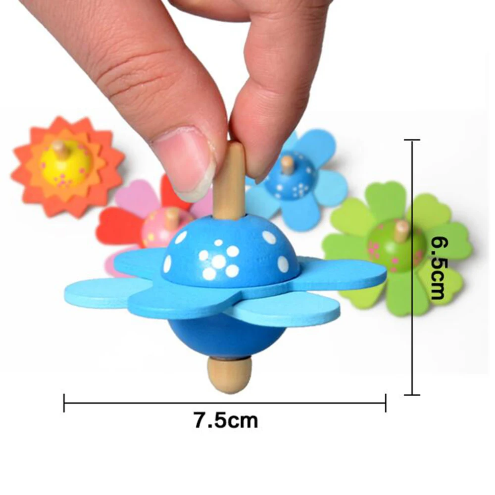 Juguete giratorio de madera para ni&ntilde;os, juguete cl&aacute;sico de flores pintadas, educativo, 1 unidad-2
