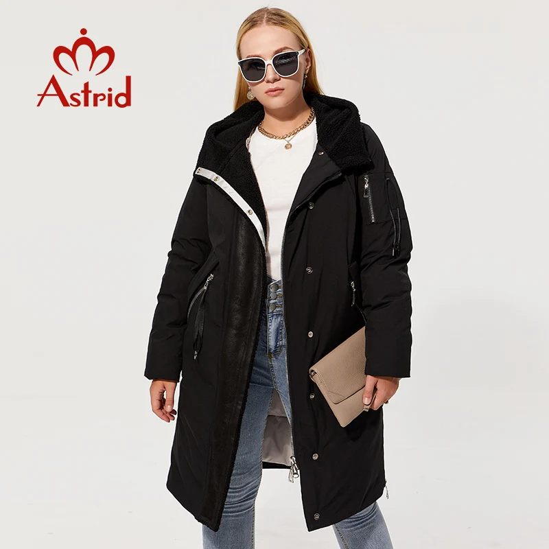 Astrid 2022 Winter Women's Parkas Plus size Fashion Thick Cotton warm Long Jackets Female Coats with Hooded leather Outerwear