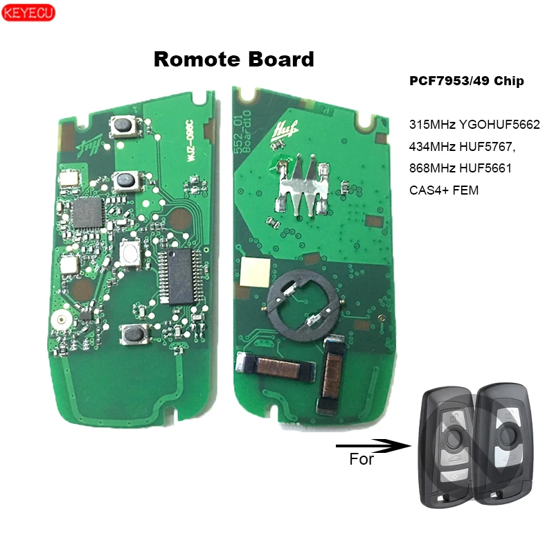 

Смарт-пульт дистанционного управления KEYECU 315 МГц YGOHUF5662, 433 МГц YGOHUF5767, 868 МГц YGOHUF5661 PCF7953 для BMW серии F CAS4 +/Фем