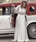 Винтажные богемные искусственные трапециевидные 2021 кружевные шифоновые Свадебные платья из двух частей женское пляжное свадебное платье в стиле бохо для