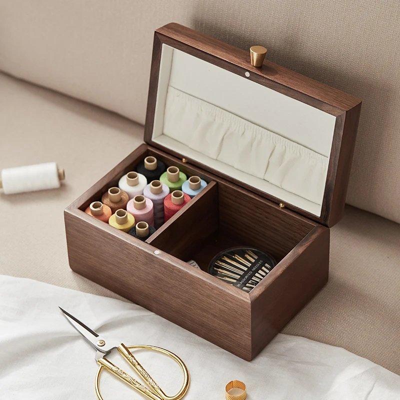 

Solid Wood Sewing Kit Home Use Set Portable and Versatile Wedding Hand Sewing Tool Large Capacity Storage Box Sewing Kit