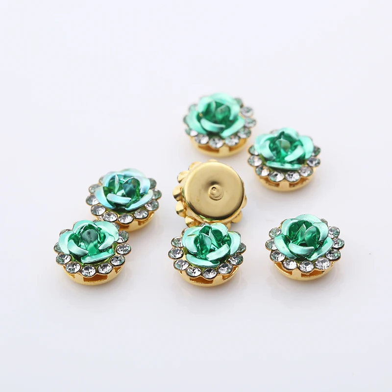 Light Green RESEN, 100 шт, 10 мм, разноцветные модные круглые стразы для шитья, стеклянные хрустальные стразы в форме цветка, пришивные стразы для свадебного украшения - Цвет: Light Green