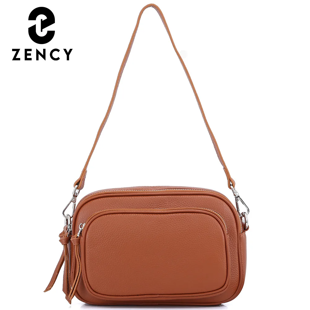 

Zency 2023 Simple Design Women Shoulder Bag First Layer Cowhide Leather Handbag More Pockets Large Capacity Female Crossbody Bag