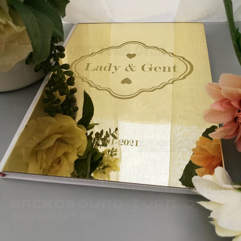 

Wedding Guest Book Custom Mirror Signature Decor Names Date Engrave Carve Guestbook Personalized Heart Love Frame Border G015