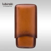 lubinski popular genuine leather cigar case 3 tubes travel cigars humidor holder cigar professional cases with gift box
