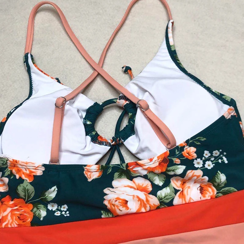 

Aisolin European and American Ladies Adult Chest Strap Show Belly Front Stitching High Waist Back Cross Backless One-Piece