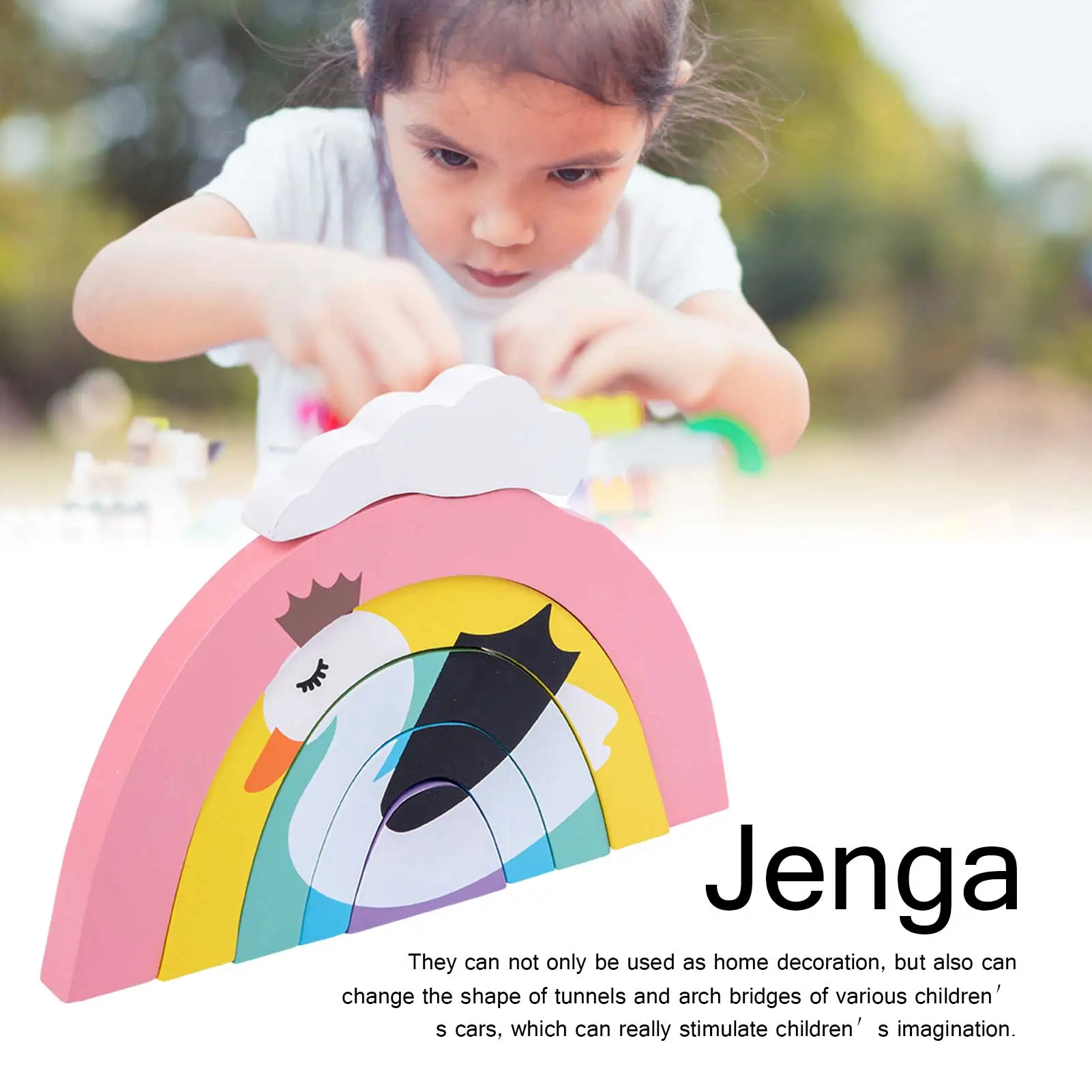 Bloques de construcci&oacute;n de arco&iacute;ris para ni&ntilde;os, juguete educativo de apilamiento de madera, juguetes educativos de bloques de aprendizaje temprano, regalo, novedad-3
