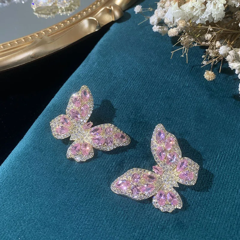 

FXLRY высококачественные элегантные серьги золотого/розового цвета с фианитом и большой бабочкой для женщин Свадебные серьги