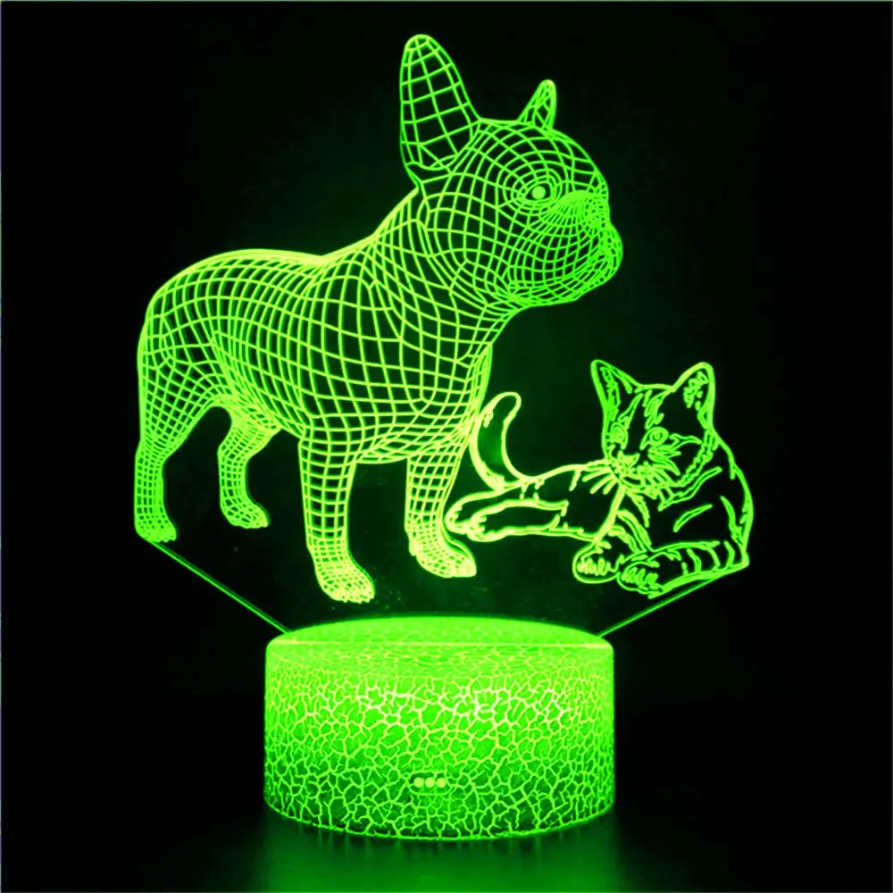 

3D Bulldog LED Night Light Cat Touch Sensor Remote Control 16-Color Dimmable USB Puppy Child Baby Birthday Christmas Gift