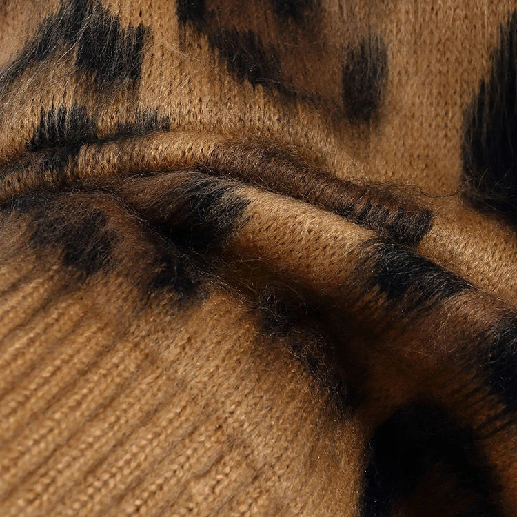 Кашемировый свитер с леопардовым принтом Женский пуловер мохер корейский