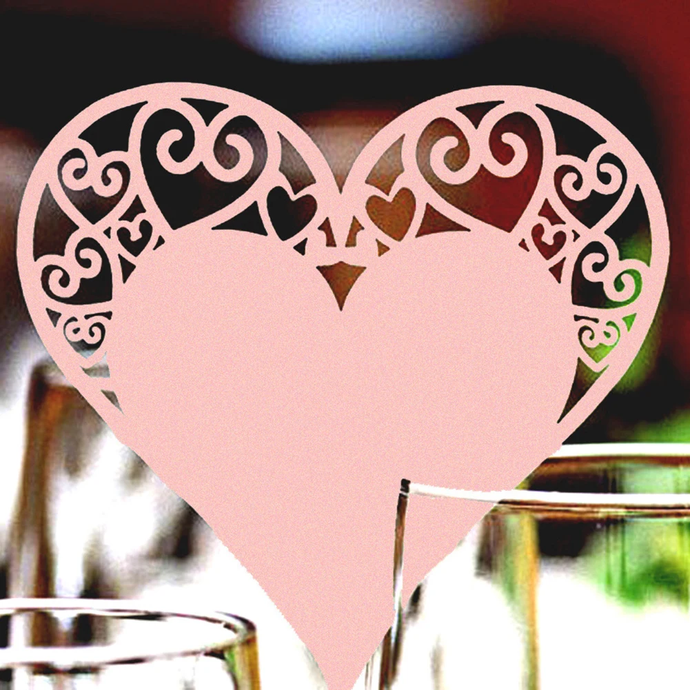 Горячие 50 шт бумажные именные карточки полые в форме сердца бокал для вина