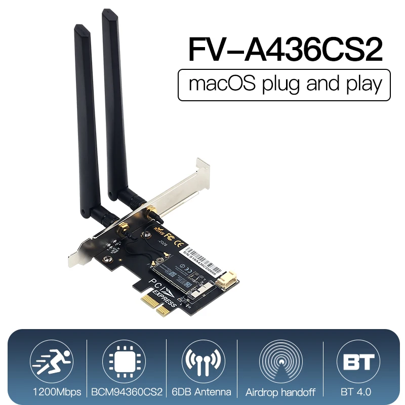 

1200 Мбит/с BCM94360CS2 Hackintosh MacOS Wifi карта Bluetooth 4,0 802.11ac NGFF M.2 WiFi WLAN PCIe беспроводной адаптер для Windows ПК