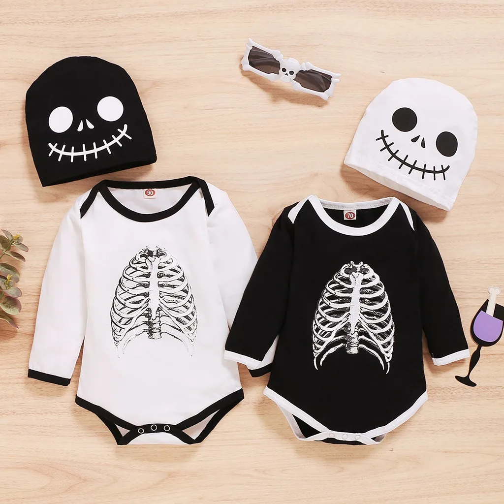 

My 1st Halloween Cute Newborn Baby Clothes Set Long Sleeve Skeleton Print Romper Jumpsuit Hat Outfit одежда для новорождëных Y4