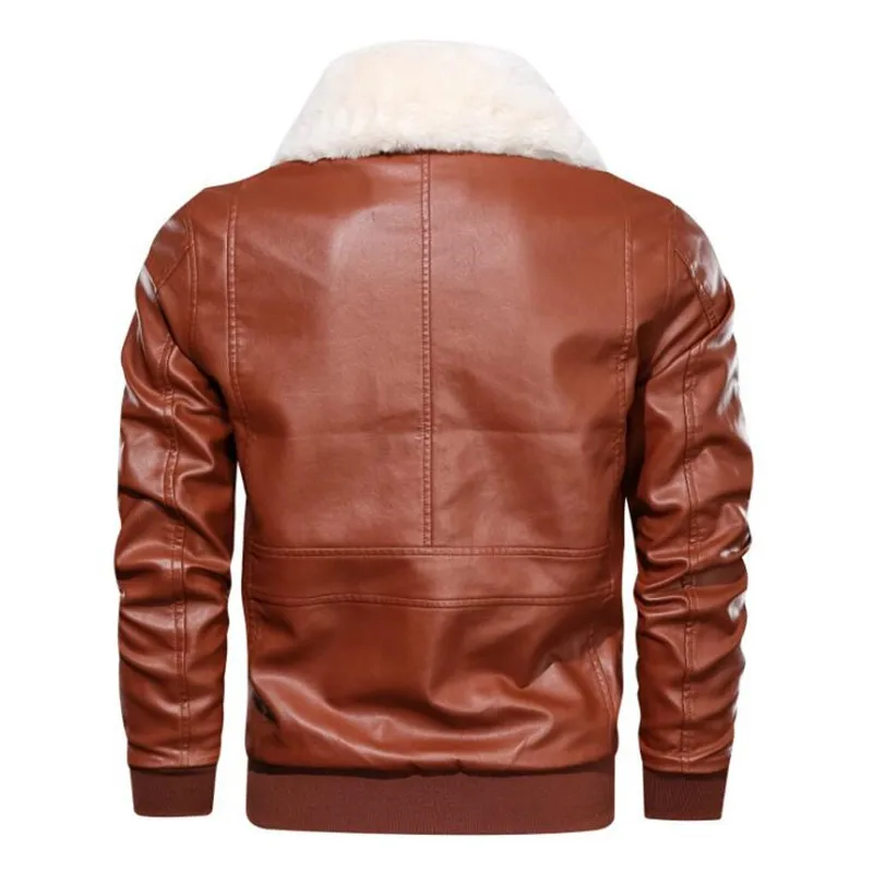 Мужская зимняя куртка из ПУ кожи со съемным шерстяным воротником | одежда