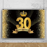laeacco gold glitters crown 30th birthday party decor black backdrop for photography portrait customized banner photo background