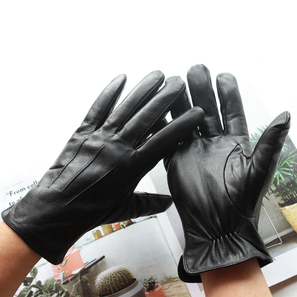 

New Men's Sheepskin Leather Gloves Fashion Basic Soft Autumn And Winter Keep Warm Black Gloves 3 Styles