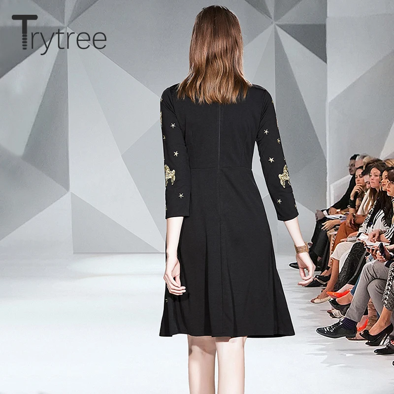 Осень зима 2020 повседневное женское платье Trytree с отложным воротником