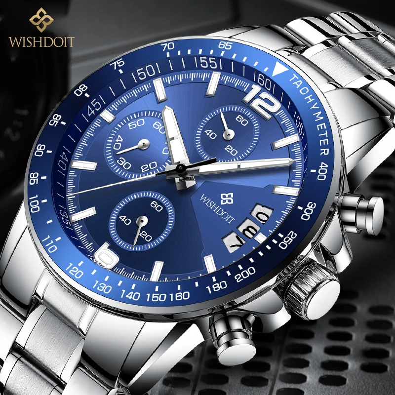 Часы WISHDOIT Мужские кварцевые спортивные Роскошные водонепроницаемые с