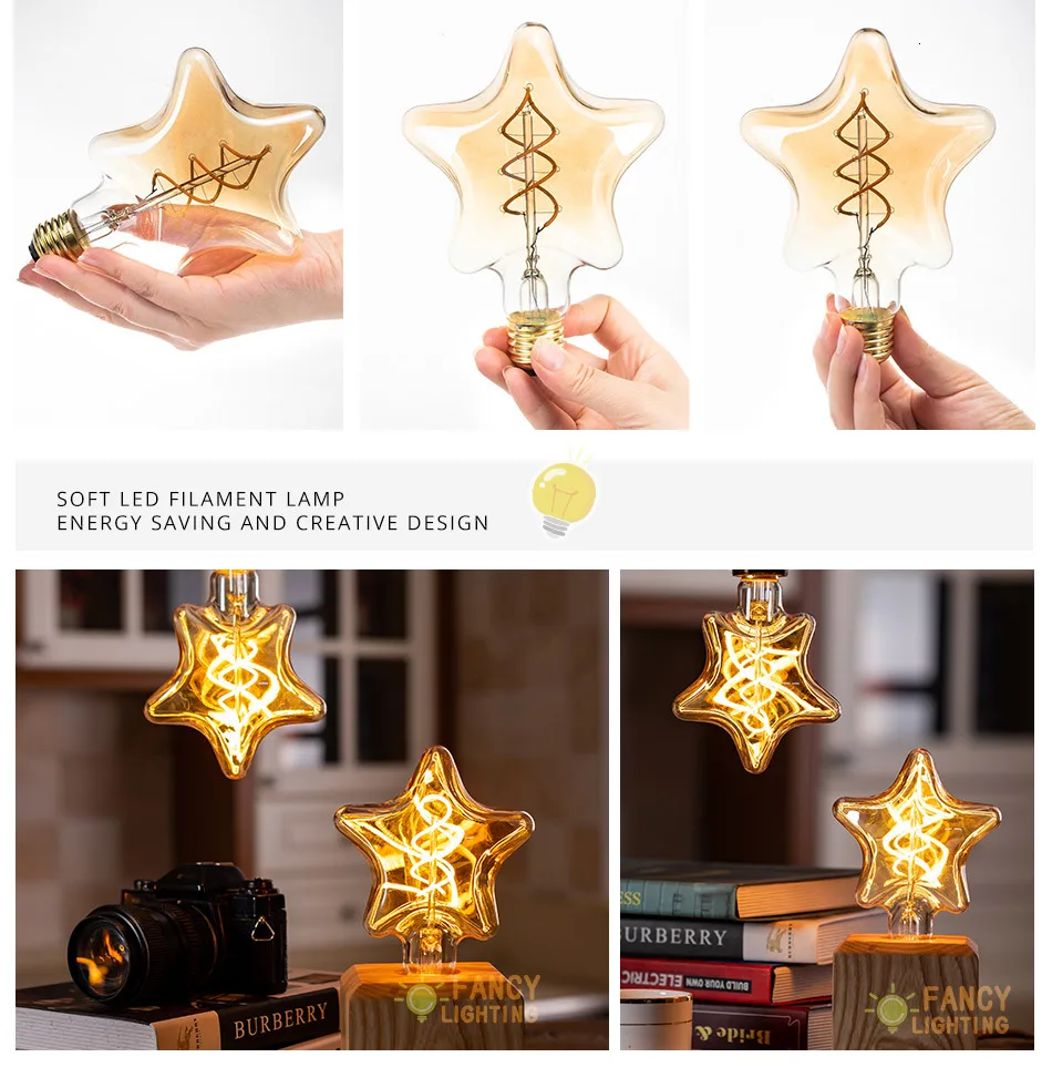 Светодиодный светильник лампы E27 Star/Сердце/Diamond спирали мягкий светодиодный Светодиодная лампа накаливания для подарок для дома/мебель для гостиной/мебель для спальни декора 110/220 В ампулы светодиодный
