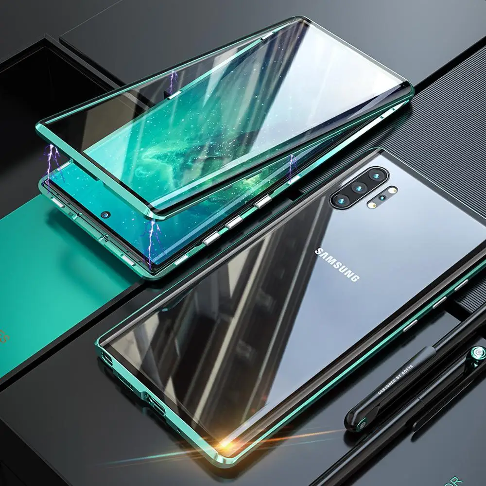 Двухсторонний стеклянный металлический магнитный чехол для Samsung Galaxy Note 10 Plus