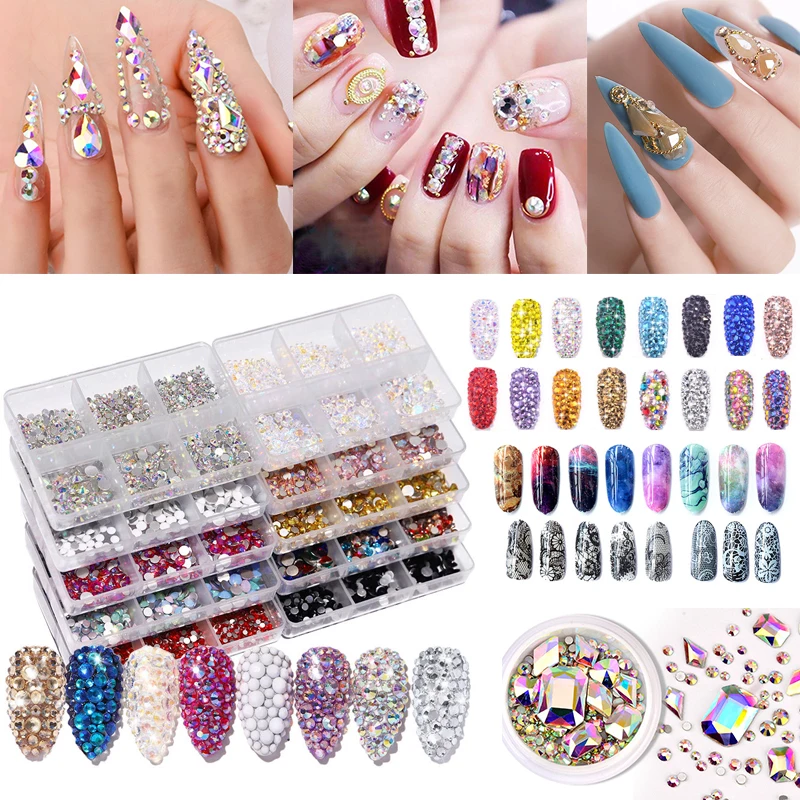

Glitter 3D Rhinestones AB Flat Back Shiny Tips Nail Art Decorations Flakes Nail Stones Gems Crystal Strass Manicure Accessories