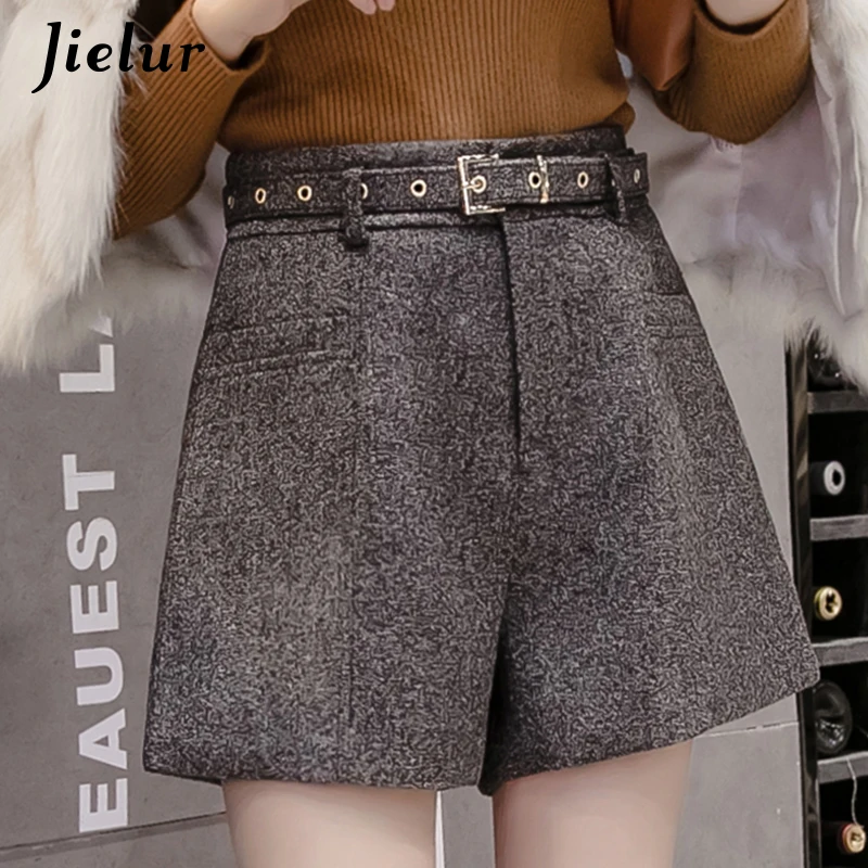 Jielur шерстяные шорты с высокой талией женские 2019 новые зимние корейские широкие
