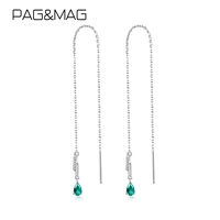 pagmag 925 sterling silver tassel ear cuff female long line ear earrings green zircon drop earrings for women new korean jew