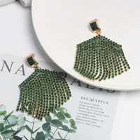 green crystal rhinestone tassel earrings women indian wedding party earrings femme long fringe earrings jewelry bulk wholesale