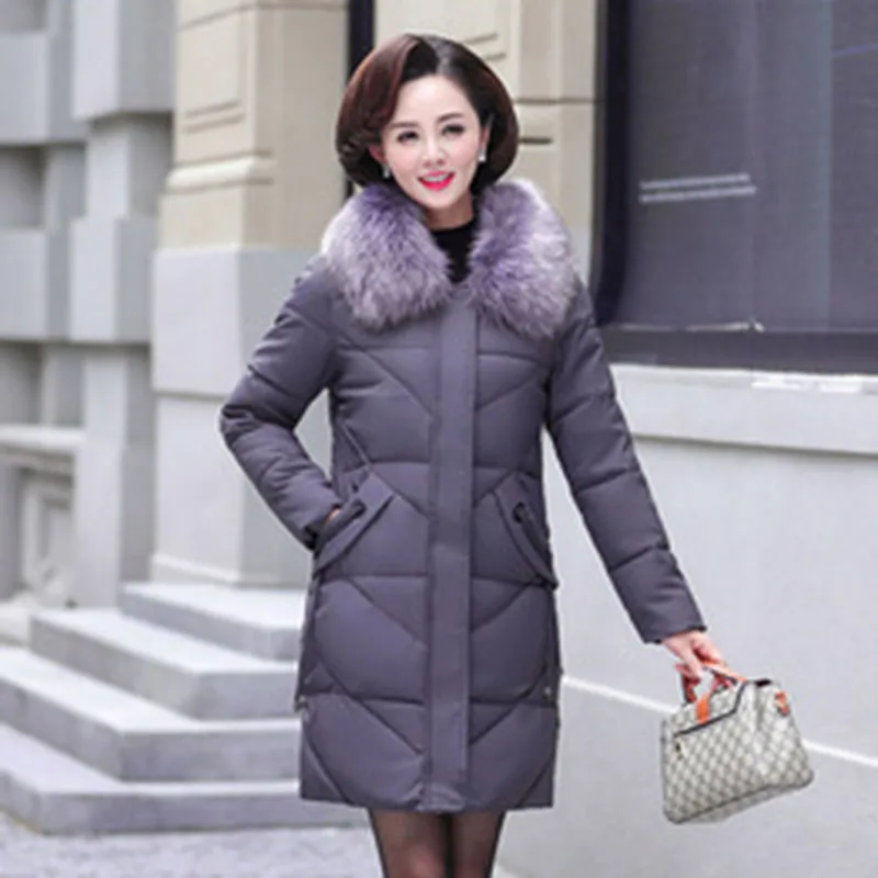 Winter Women's Jacket Middle-aged Long Cotton Thicken Hooded Fur Collar Cotton Park as Women's Winter Coat Plus Size XL-8XL
