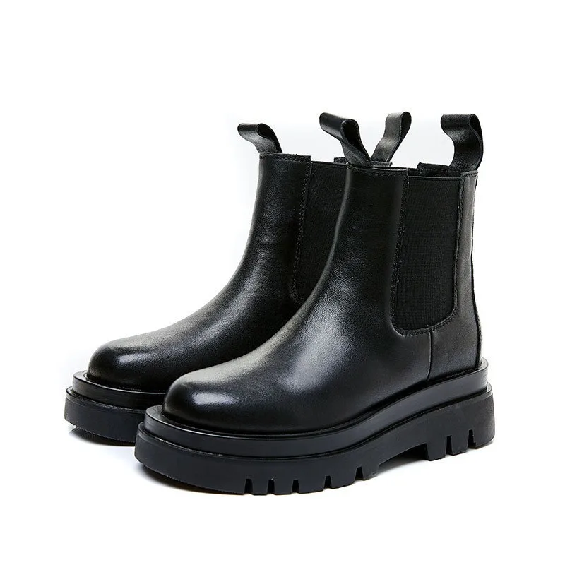 

2022 New Lace Up Knight Boots Chimney Boots Woman Black RShort Boots Autumn Casual Flat Shoes Woman Platform Boots
