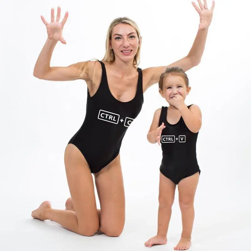 

Family Matching Swimwear Mother and Daughter Swimsuits Ctrl+C One Piece Body Bathing suit Women kids baby Girl Cute Beachwear